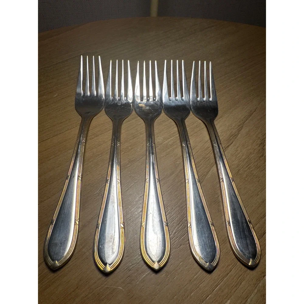 Edelstahl Rostfrei 18/10 Stainless Steel Dinner Forks Gold Accent Set of 5